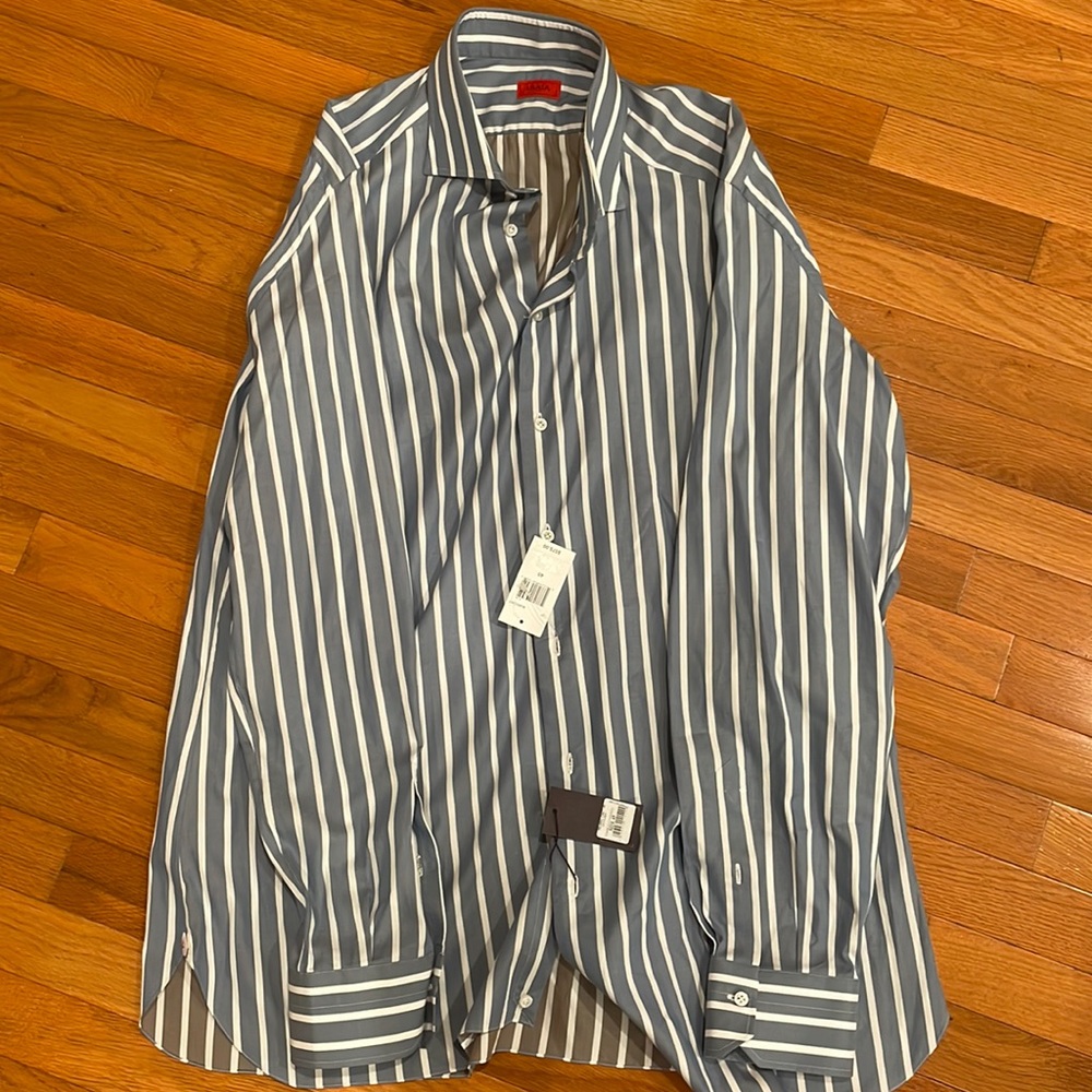 Isaia mens blue button down shirt